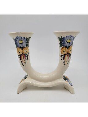 Z F Kolo Handpainted Faience Porcelain Two Arm Candelabra Floral Design Poland